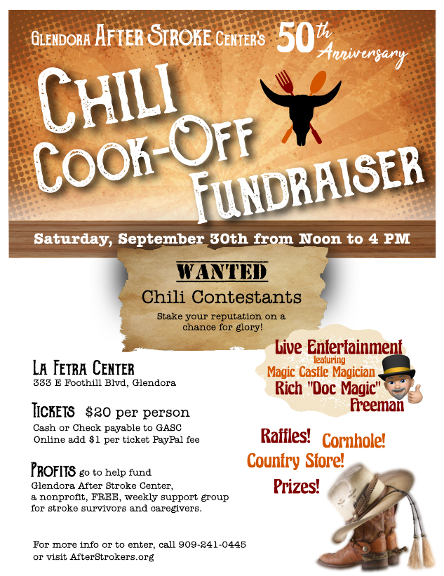 50th Anniversary Chili Cook-Off September 30th - for more info call 909-241-0445